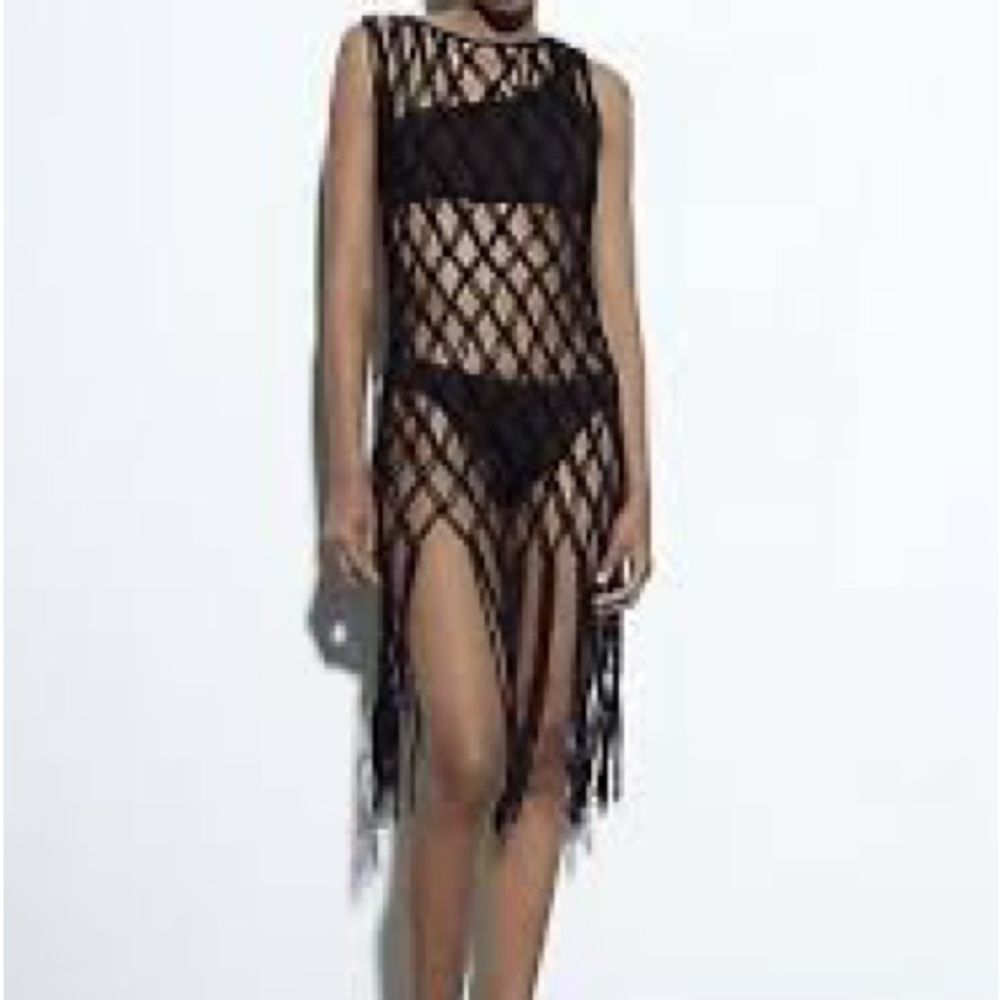 NWT Black Macrame Tunic Dress Cover Up